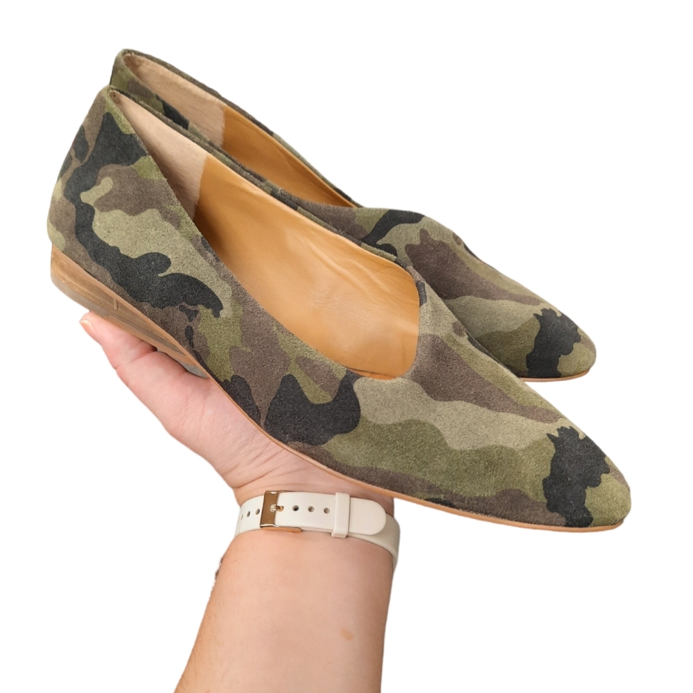 1 State Bennie Camo Skimmer Flats Slip On Shoes Suede Leather Green 10 NEW - Picture 1 of 8